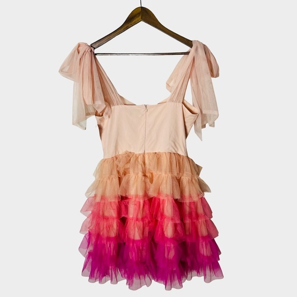 Aura Pink Ombre Tulle Ruffle Tiered Mini Dress Small Coquette Fairy - Picture 5 of 11